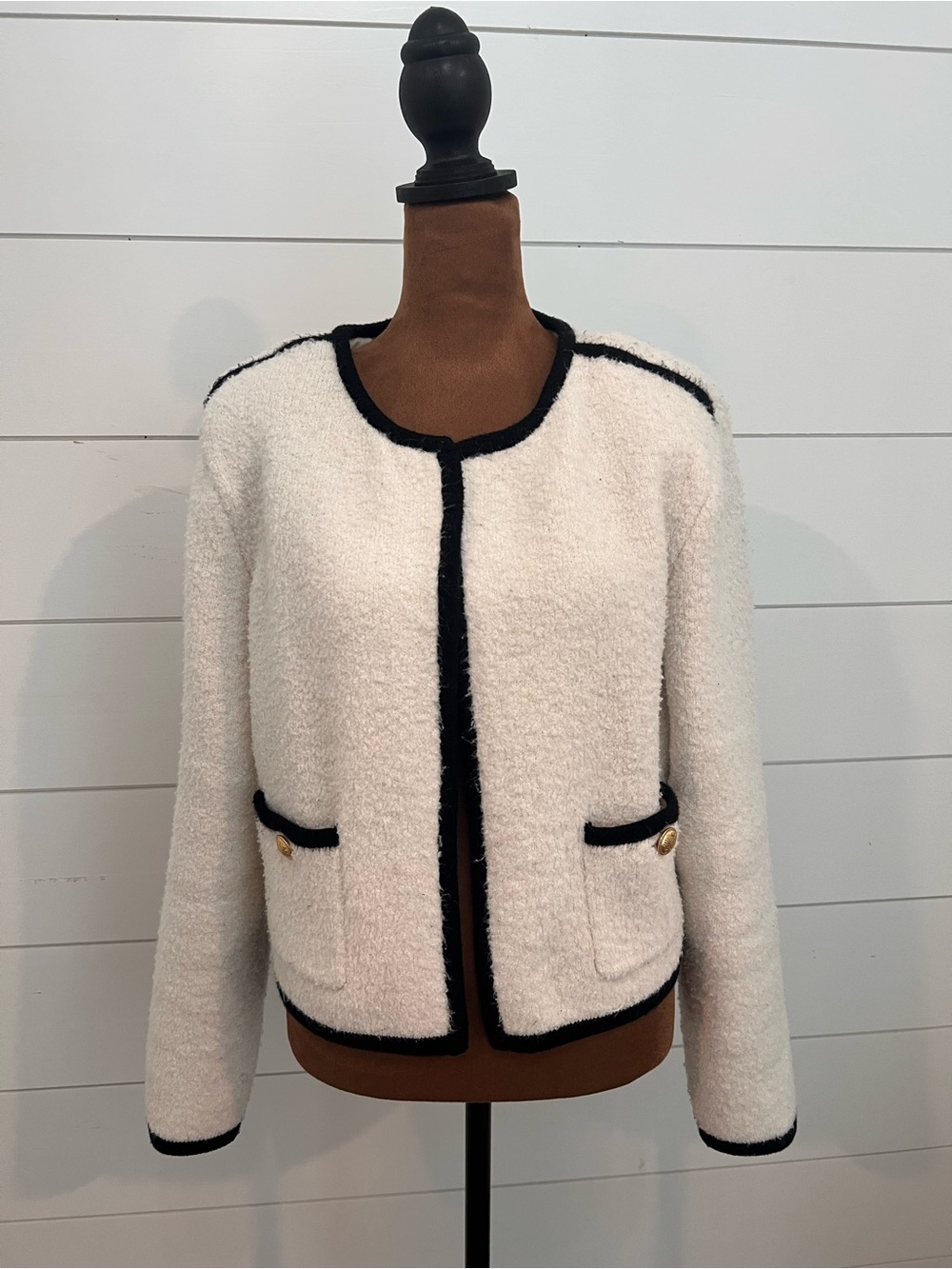 Express Cream Bouclé Jacket with Black Trim